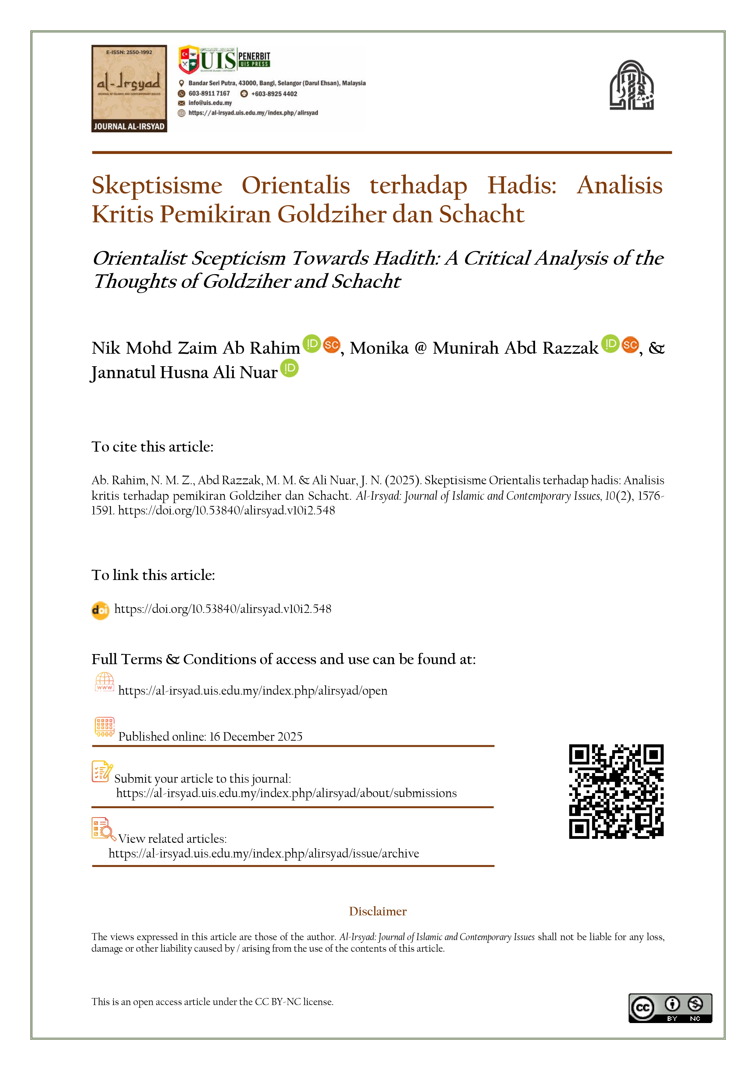 Orientalist Scepticism Towards Hadith